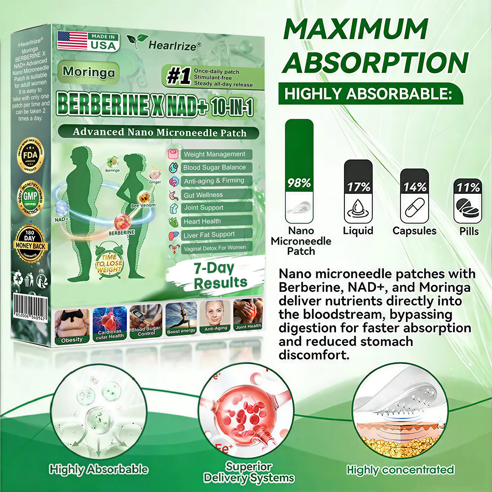 𝐎𝐟𝐟𝐢𝐜𝐢𝐚𝐥 𝐔𝐒 𝐒𝐭𝐨𝐫𝐞 🇺🇸  | 🧑‍⚕️🩺 Hearlrize® Moringa · Berberine × NAD+ 𝟏𝟎-𝐢𝐧-𝟏 𝐀𝐝𝐯𝐚𝐧𝐜𝐞𝐝 𝐍𝐚𝐧𝐨 𝐌𝐢𝐜𝐫𝐨𝐧𝐞𝐞𝐝𝐥𝐞 𝐏𝐚𝐭𝐜𝐡 — 𝐎𝐧𝐜𝐞 𝐃𝐚𝐢𝐥𝐲, 𝐕𝐢𝐬𝐢𝐛𝐥𝐞 𝐑𝐞𝐬𝐮𝐥𝐭𝐬 𝐢𝐧 𝟕 𝐃𝐚𝐲𝐬