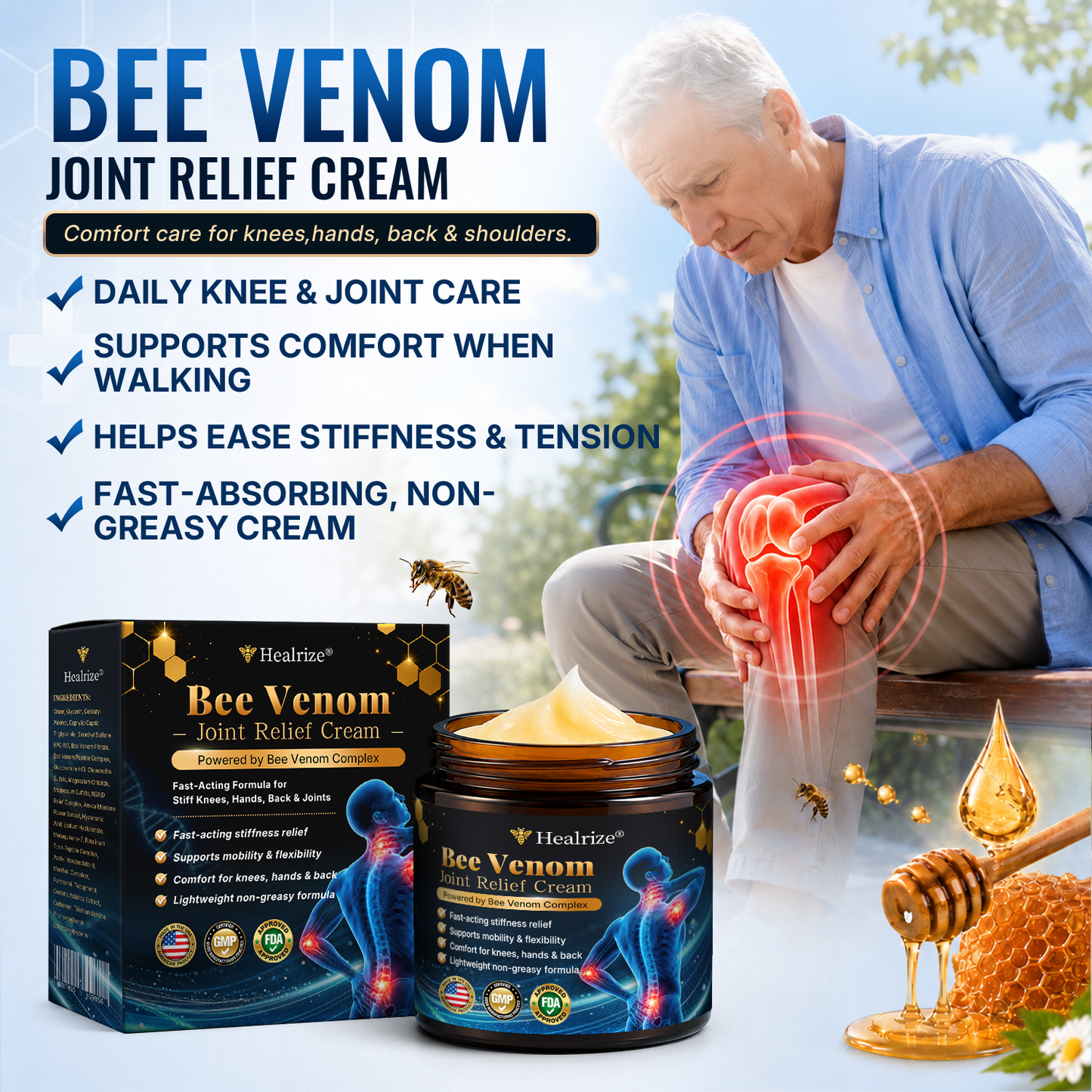🎁Healrize® Bee Venom Joint Relief Cream 💞Fast-Acting Comfort for Stiff Knees, Hands, Back & Everyday Joint Discomfort - cs